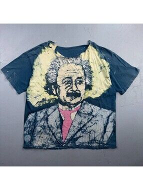 Albert Einstein Batik VTG T Shirt Mosquitohead Style Thrashed 90s Unique RARE